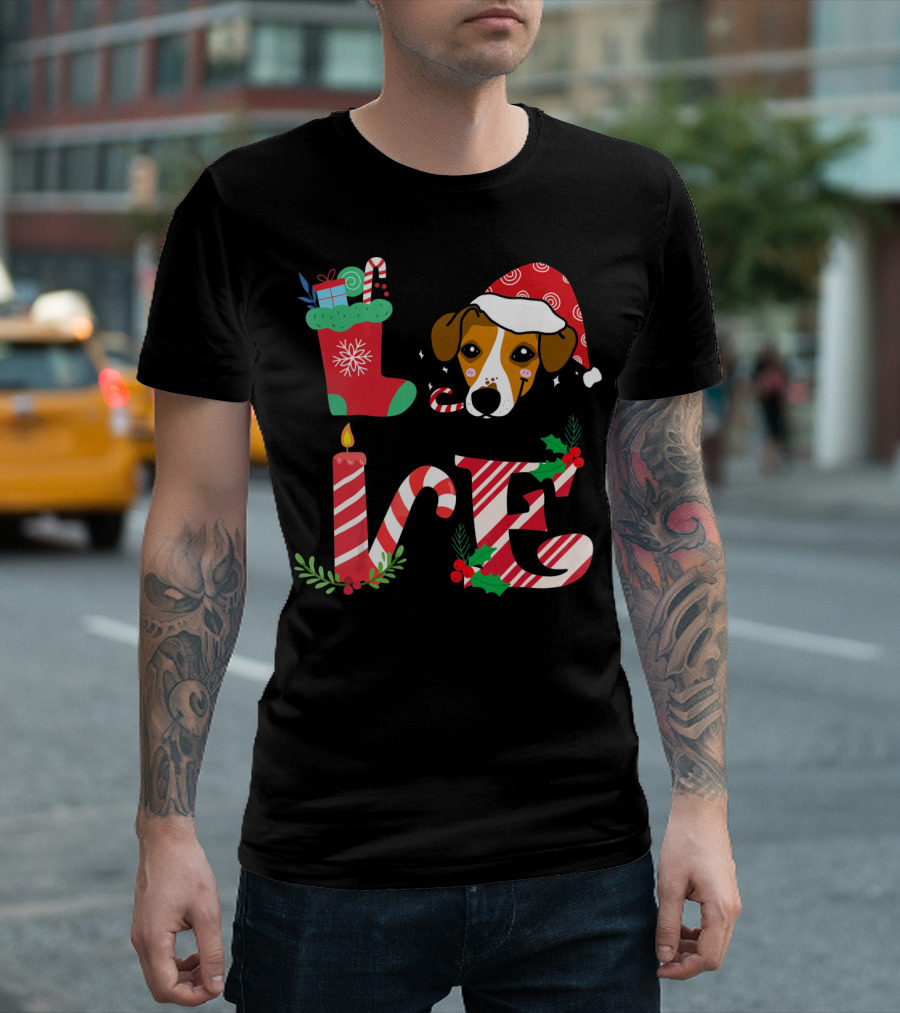 I Love My Jack Russell Lovers Owners Christmas Holiday Santa Puppy T-Shirt