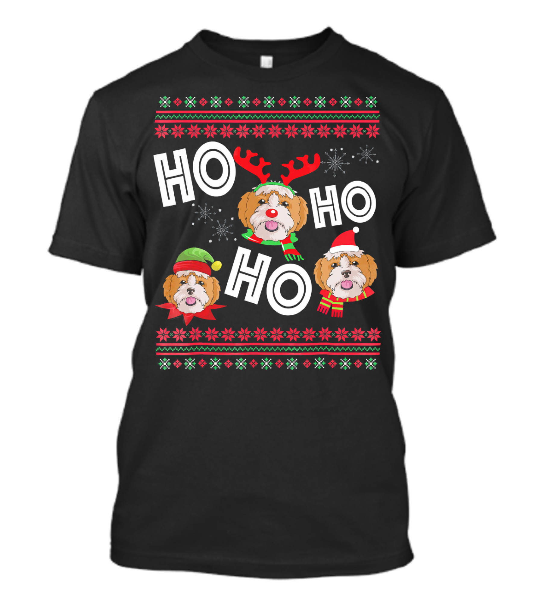 HO HO HO Shih Tzu Dog Christmas Reindeer Santa Hat Funny Festive Holiday T-Shirt