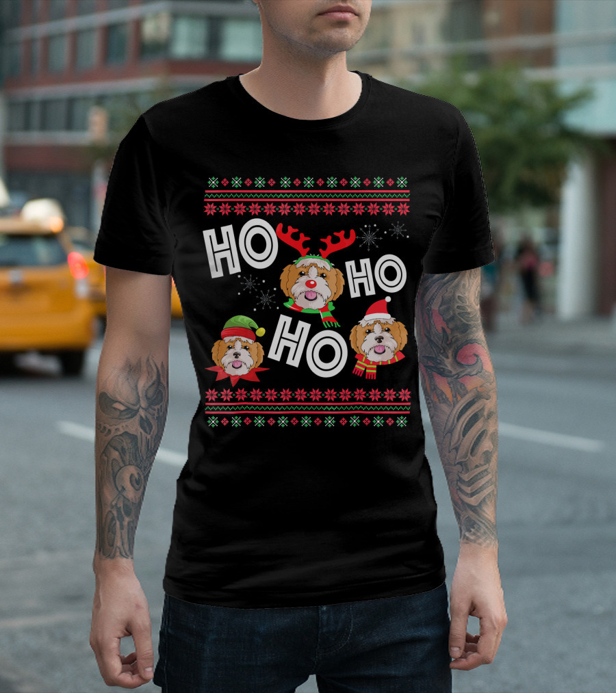 HO HO HO Shih Tzu Dog Christmas Reindeer Santa Hat Funny Festive Holiday T-Shirt