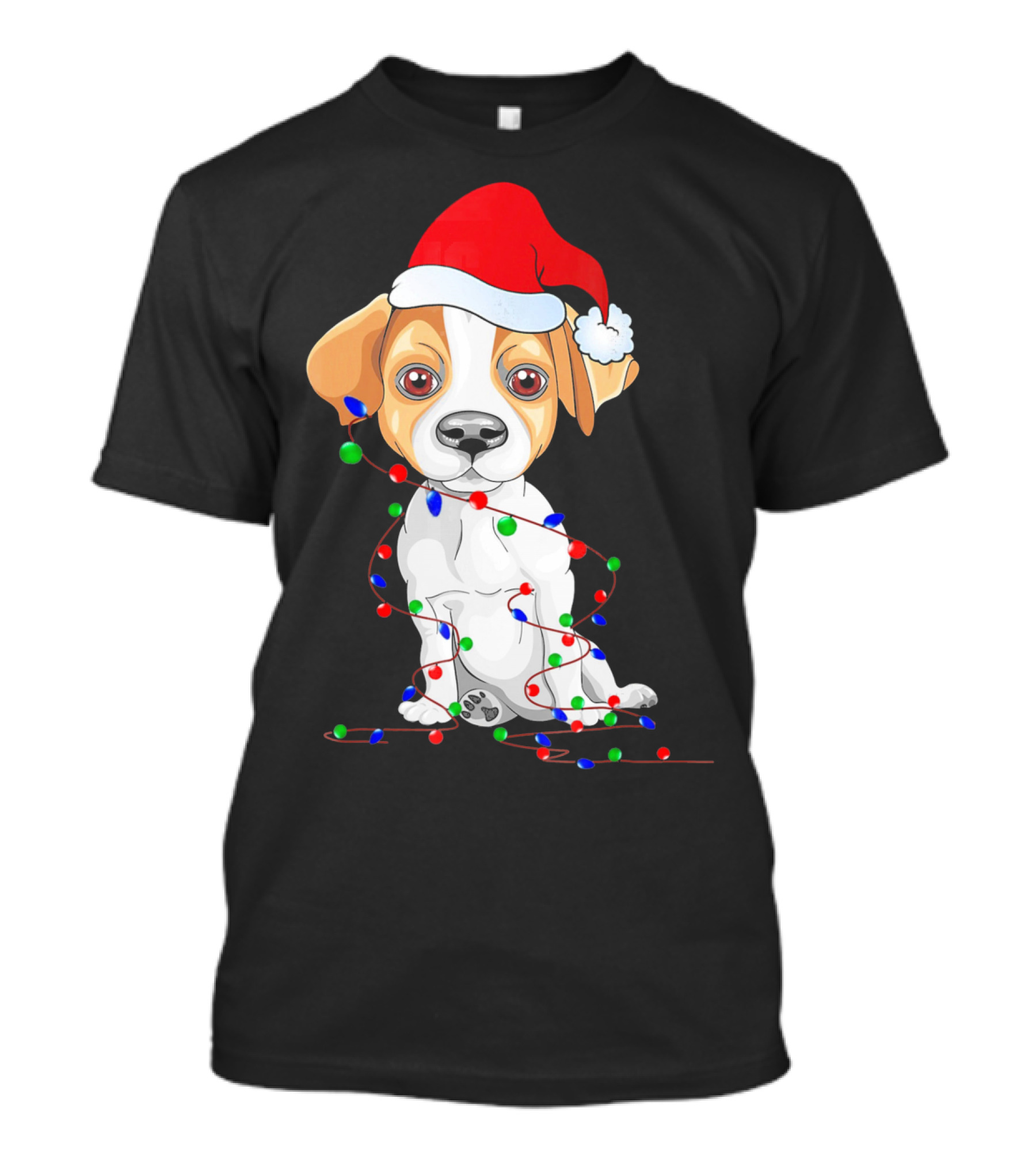Jack Russell Terrier Santa Hat With Christmas Lights Holiday T-Shirt