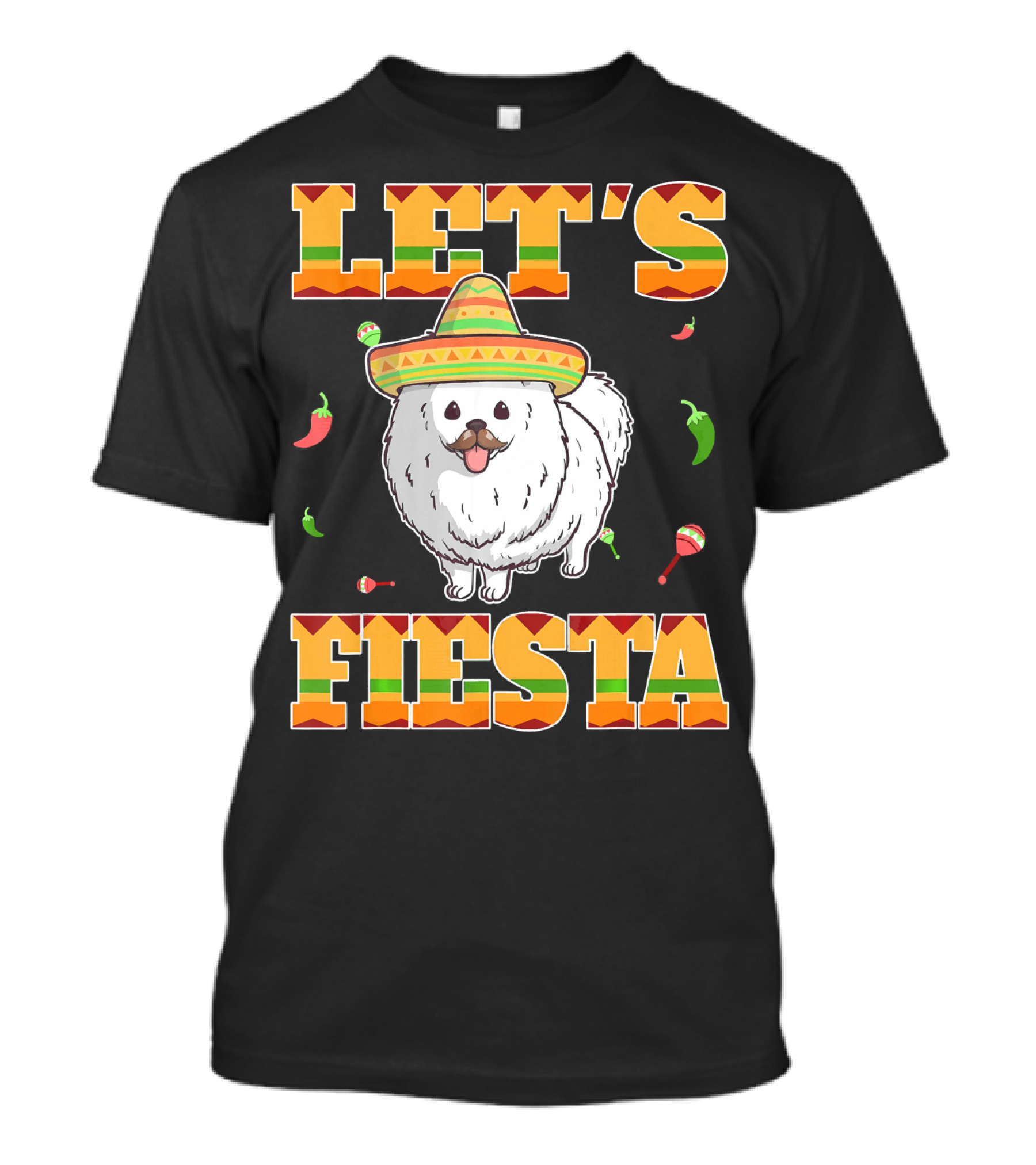 Let's Fiesta Pomeranian Dog Sombrero Peppers Maracas Cinco De Mayo T-Shirt