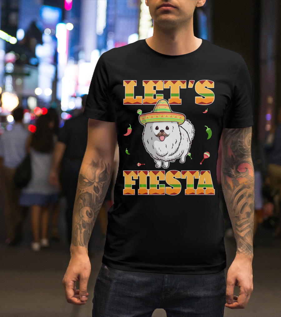 Let's Fiesta Pomeranian Dog Sombrero Peppers Maracas Cinco De Mayo T-Shirt