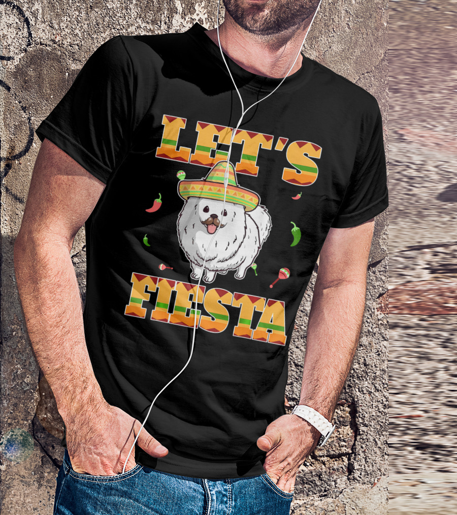 Let's Fiesta Pomeranian Dog Sombrero Peppers Maracas Cinco De Mayo T-Shirt