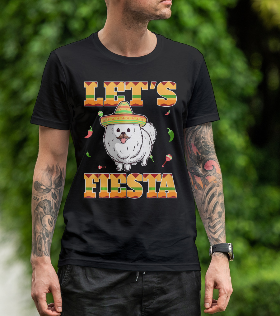 Let's Fiesta Pomeranian Dog Sombrero Peppers Maracas Cinco De Mayo T-Shirt