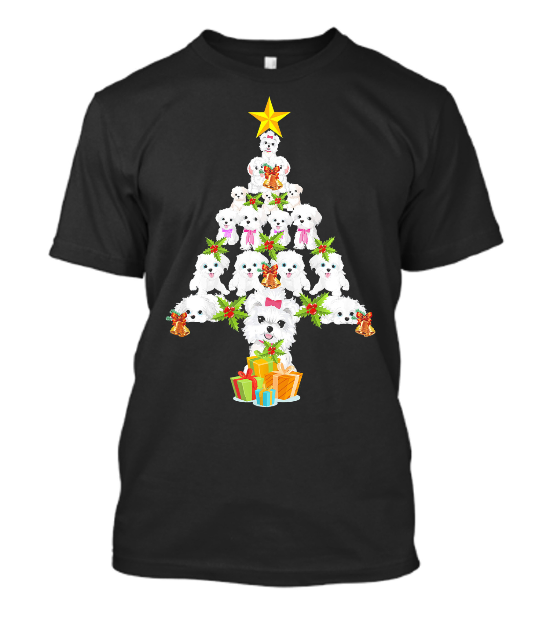 Maltese Dog Christmas Tree With Presents And Star For Dog Lovers T-Shirt