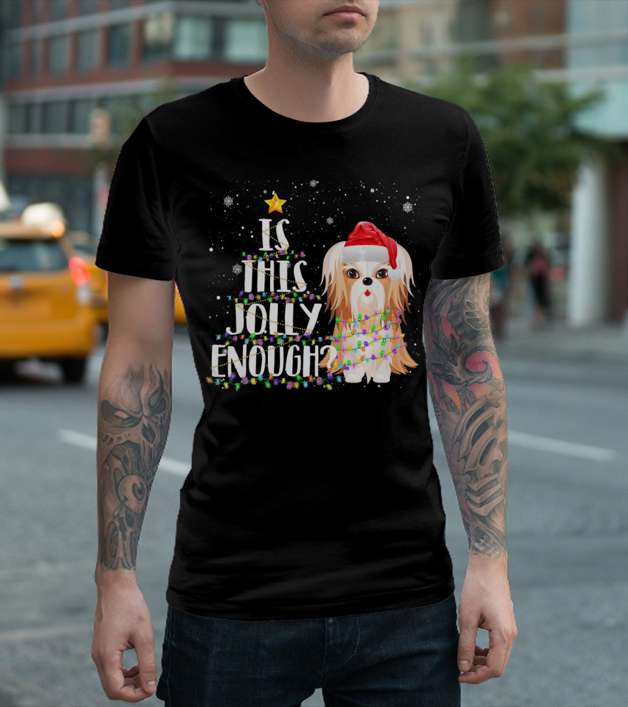 Is This Jolly Enough Shih Tzu Santa Christmas Lights Snowflakes T-Shirt