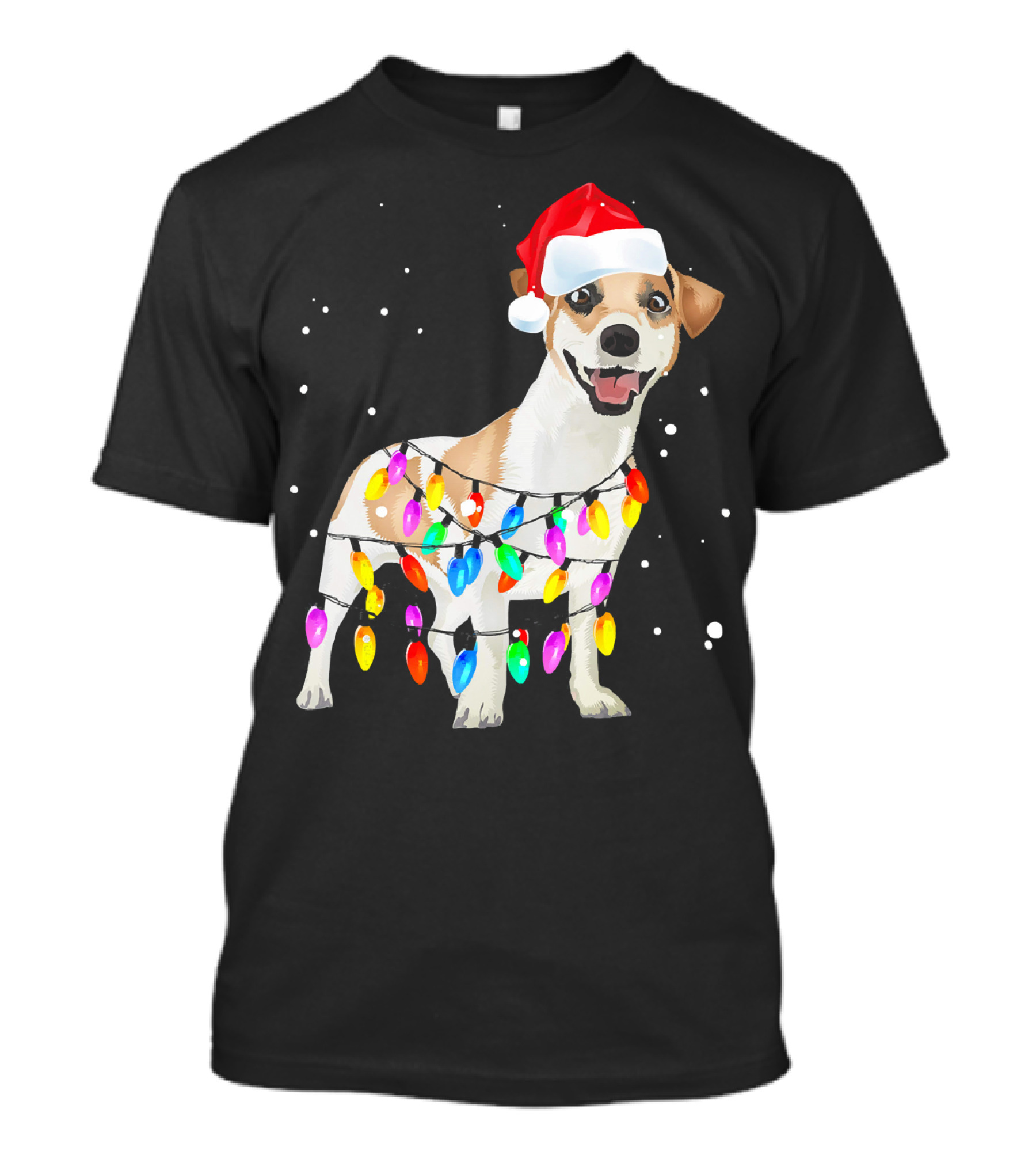 Jack Russell Terrier With Santa Hat And Christmas Lights T-Shirt