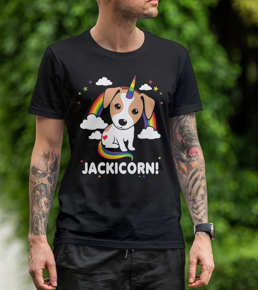 Kids Jack Russell Terrier Jackicorn Rainbow Clouds T-Shirt