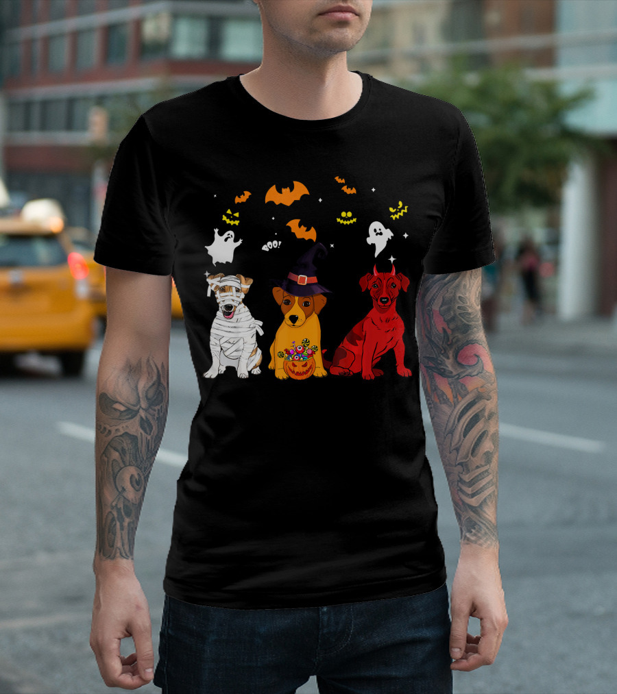 Halloween Jack Russell Dogs Lovers Mummy Witch Devil Ghosts and Bats T-Shirt