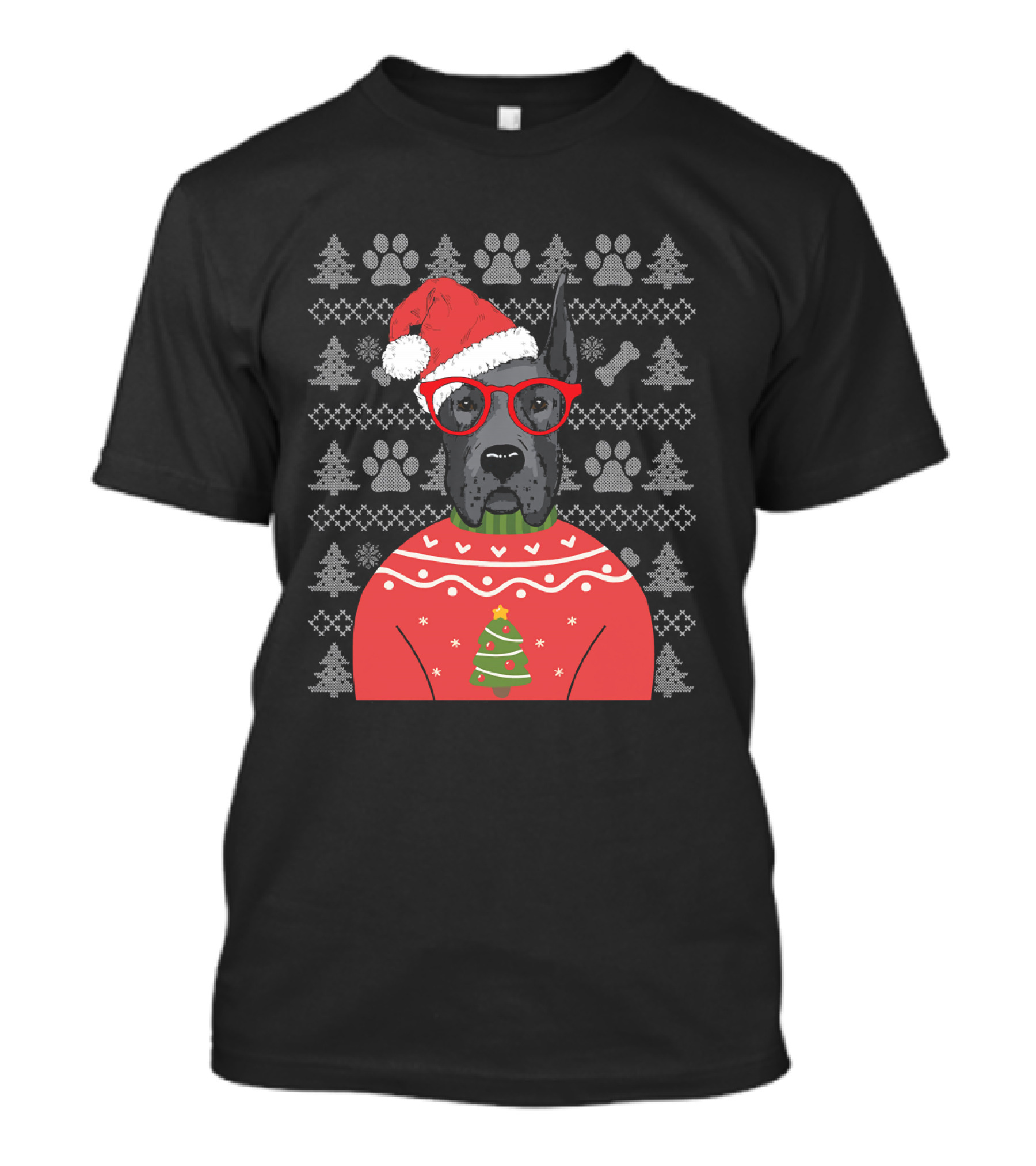 Santa Hat Christmas Sweater Great Dane Long Sleeve T-Shirt