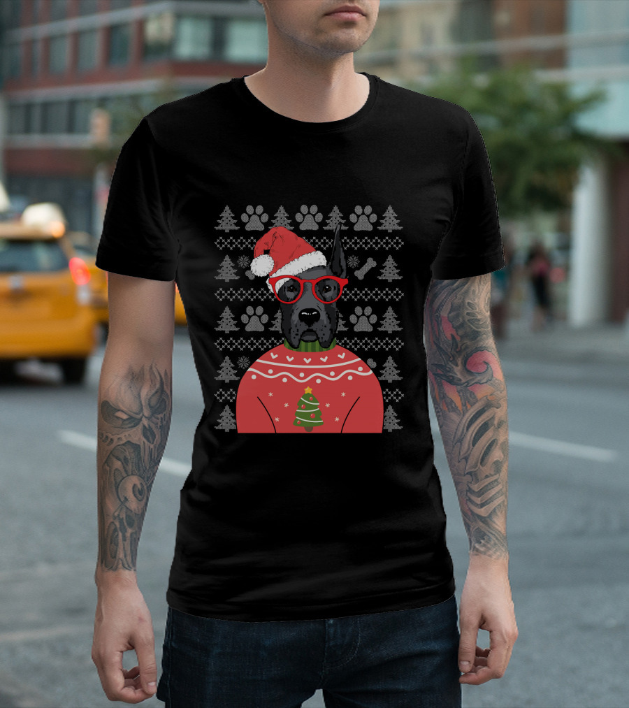 Santa Hat Christmas Sweater Great Dane Long Sleeve T-Shirt