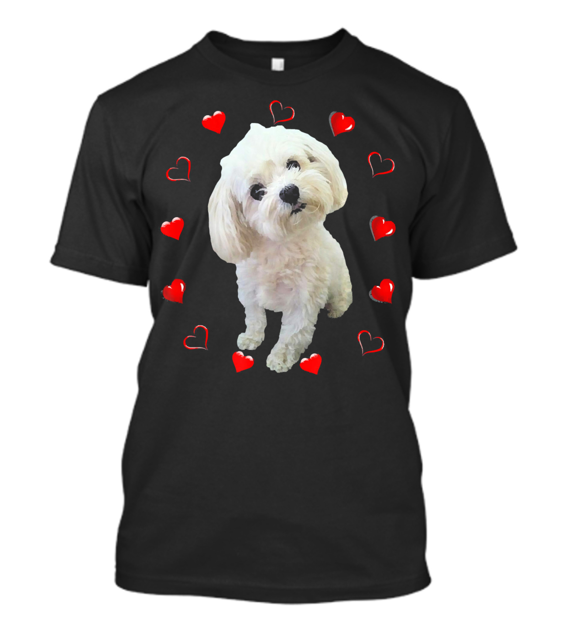 Maltipoo Puppy Surrounded By Hearts For Maltese Dog Lovers T-Shirt