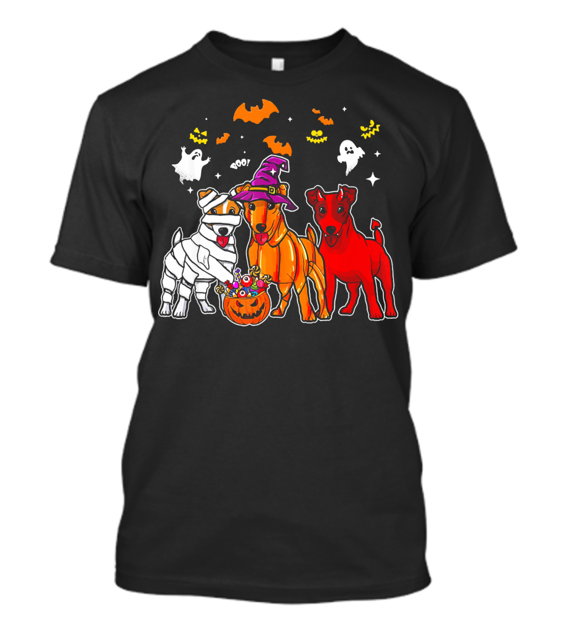 Jack Russell Terrier Halloween Mummy Witch Pumpkin Ghosts Bats BOO T-Shirt