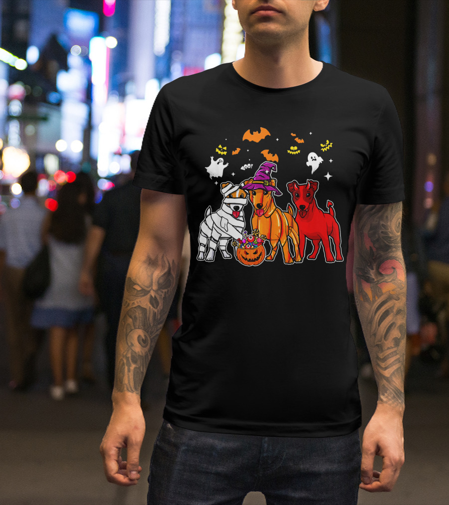 Jack Russell Terrier Halloween Mummy Witch Pumpkin Ghosts Bats BOO T-Shirt