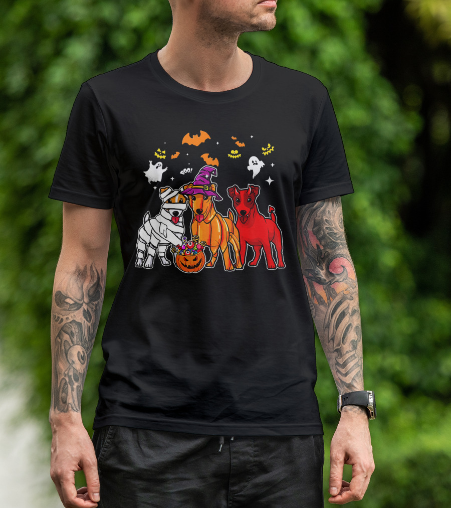 Jack Russell Terrier Halloween Mummy Witch Pumpkin Ghosts Bats BOO T-Shirt
