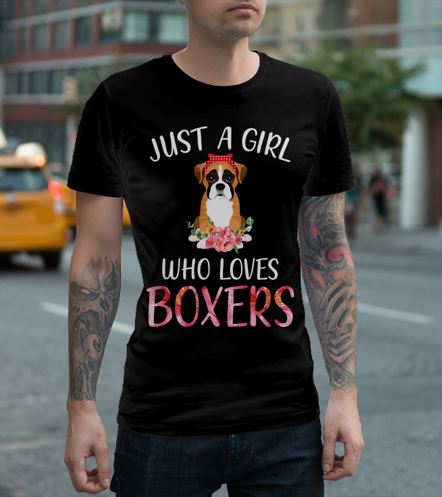 Just A Girl Who Loves Boxers Boxer Dog With Floral Accents T-Shirt