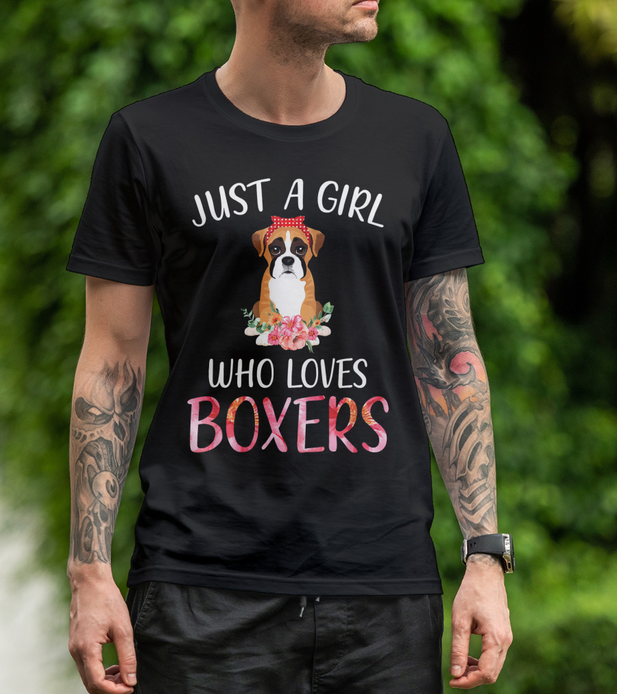 Just A Girl Who Loves Boxers Boxer Dog With Floral Accents T-Shirt
