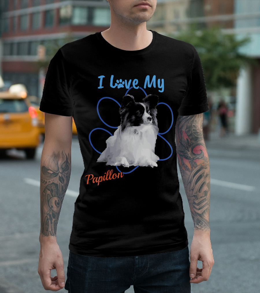I Love My Papillon Dog Lover Paw Prints T-Shirt