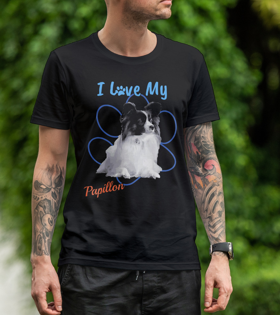 I Love My Papillon Dog Lover Paw Prints T-Shirt