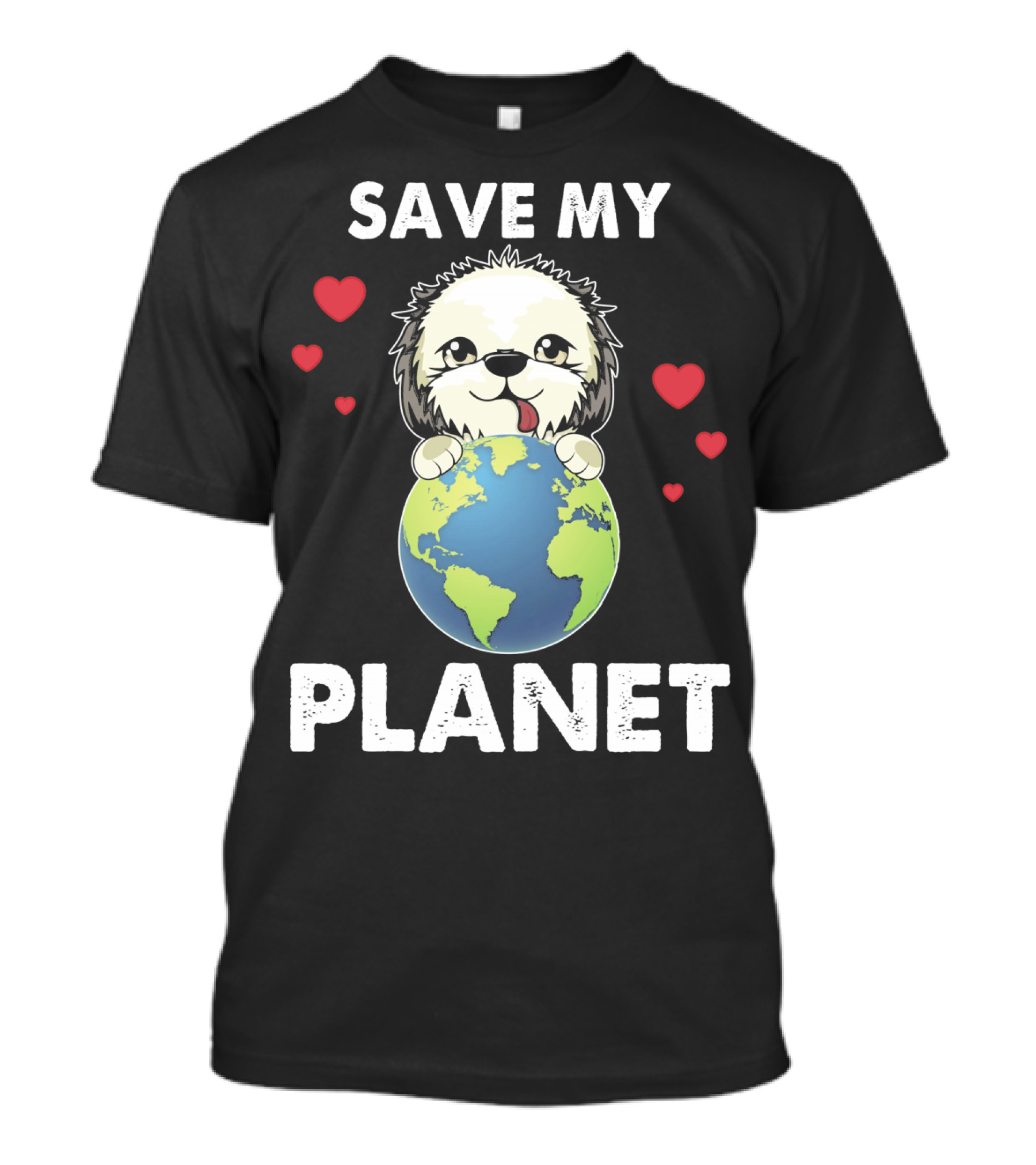 Save My Planet Shih Poo Dog Hearts Love Earth T-Shirt
