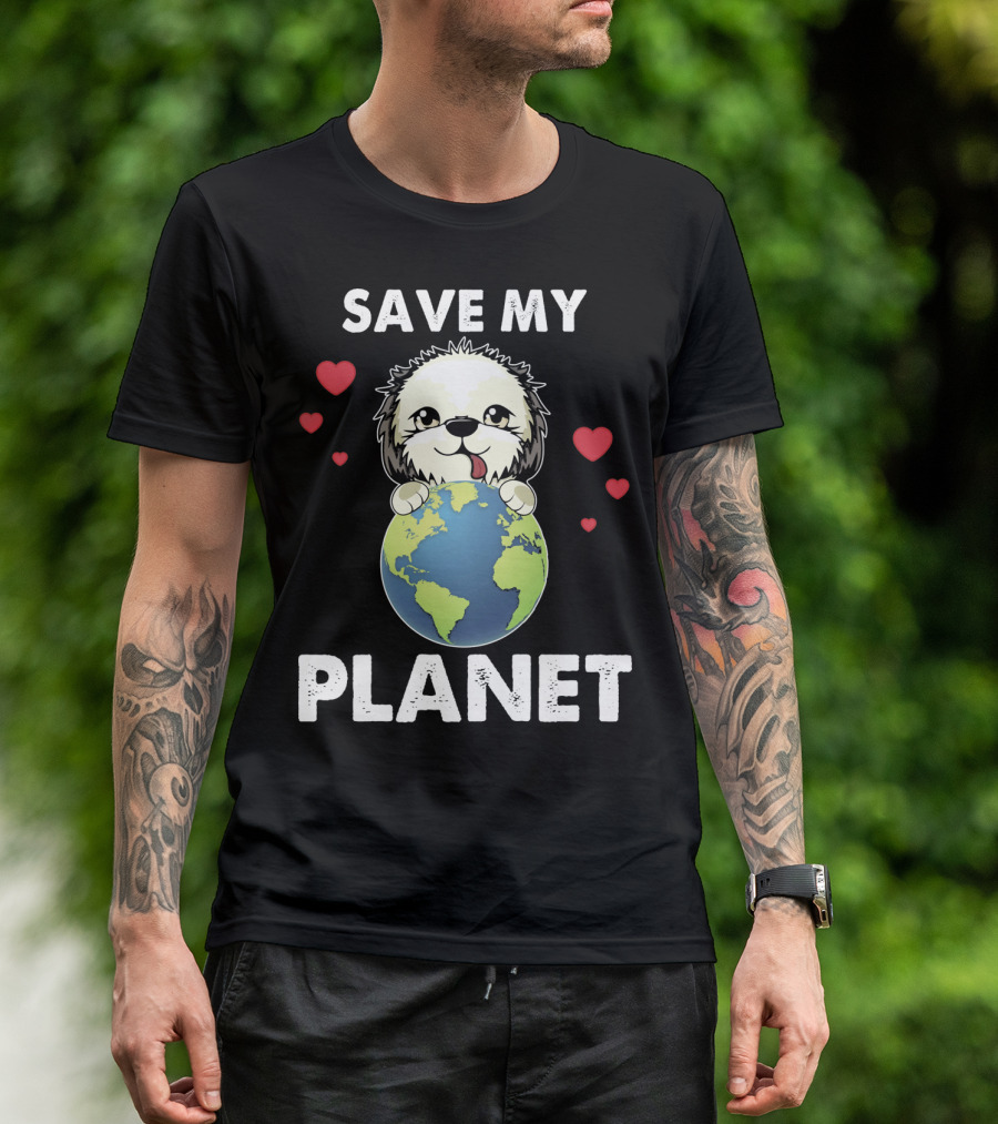 Save My Planet Shih Poo Dog Hearts Love Earth T-Shirt