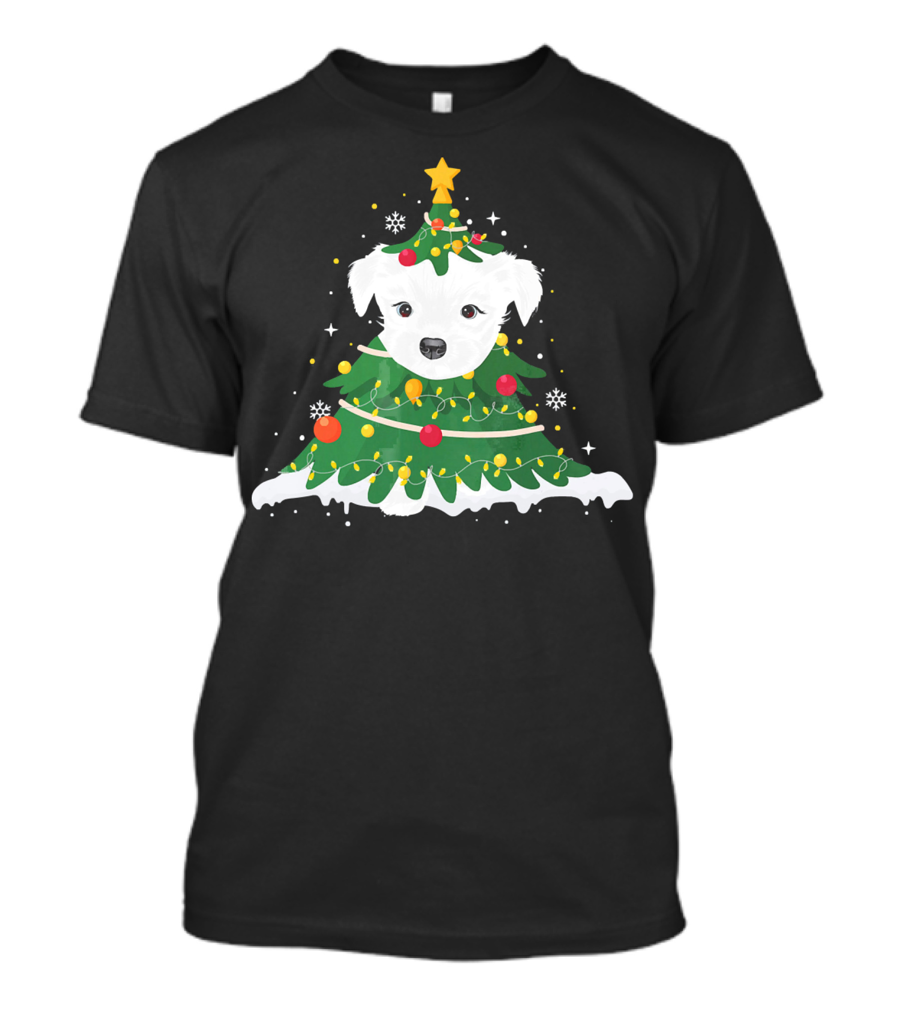Maltese Dog Christmas Tree With Ornaments And Star T-Shirt