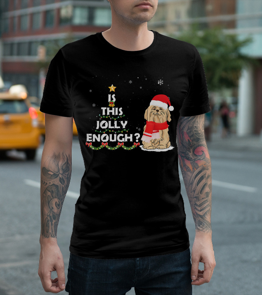 Is This Jolly Enough Maltese Christmas Dog Wearing Santa Hat and Scarf T-Shirt