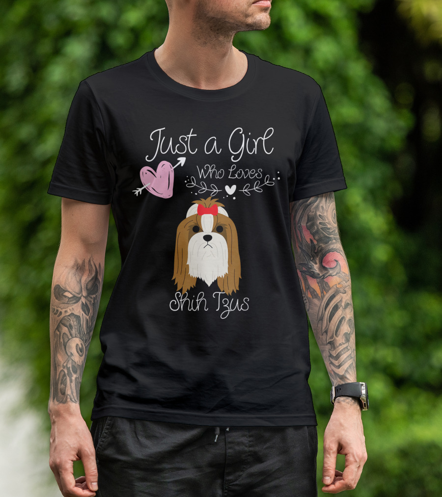 Just A Girl Who Loves Shih Tzus With Heart And Bow T-Shirt