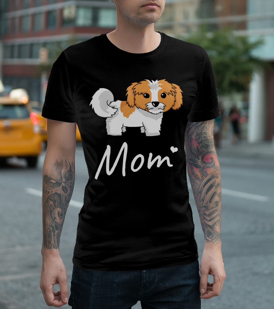 Shih Tzu Mom with Heart and Cute Dog T-Shirt