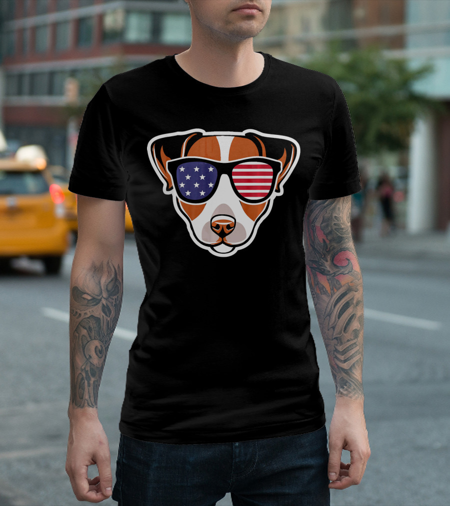 Jack Russell American Flag Sunglasses 4th of July T-Shirt