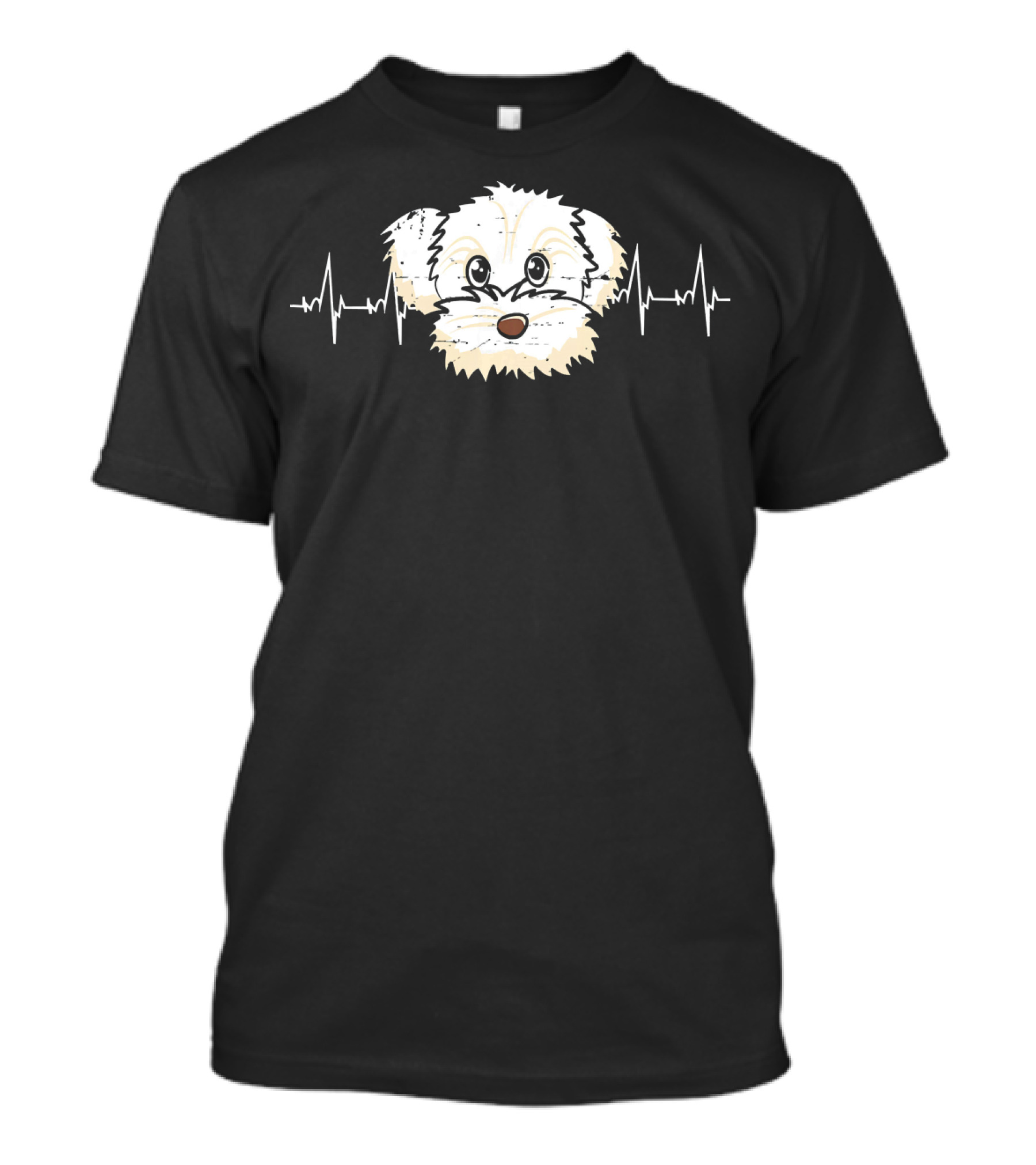 Maltese Heartbeat Pulse Dog Face With Heartbeat Lines T-Shirt