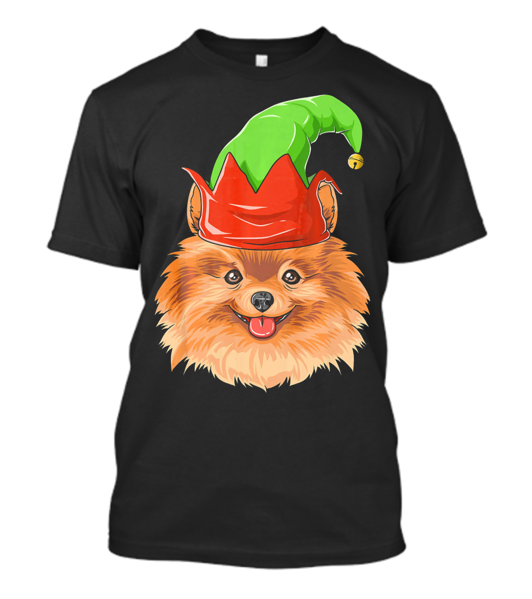 Pomeranian In Green And Red Elf Hat Christmas Pomeranian T-Shirt