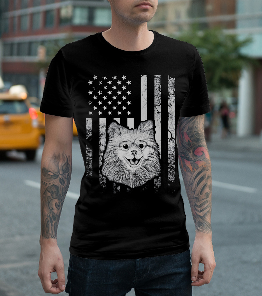 Pomeranian 4th Of July American Flag Dog USA T-Shirt