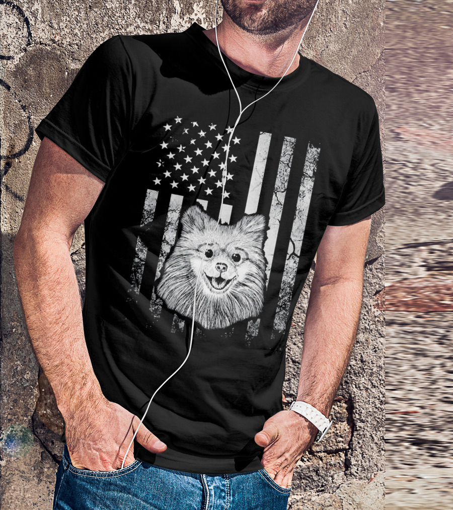 Pomeranian 4th Of July American Flag Dog USA T-Shirt