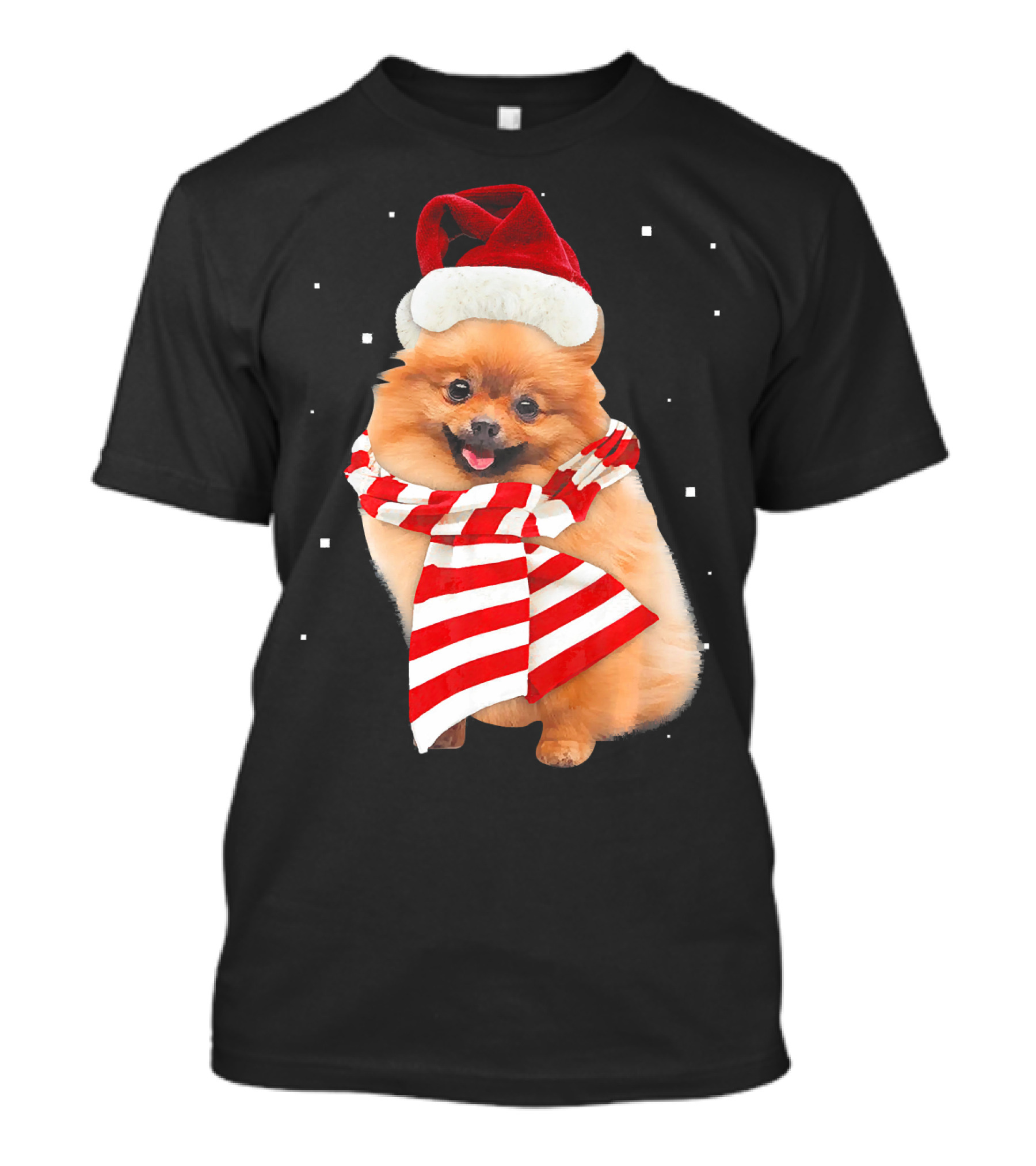 Pomeranian Santa Merry Christmas Dog In Holiday Hat And Scarf T-Shirt