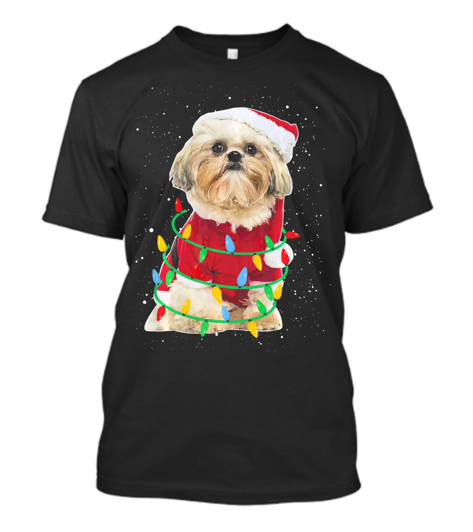 Shih Tzu Santa Wrapped In Festive Christmas Lights T-Shirt