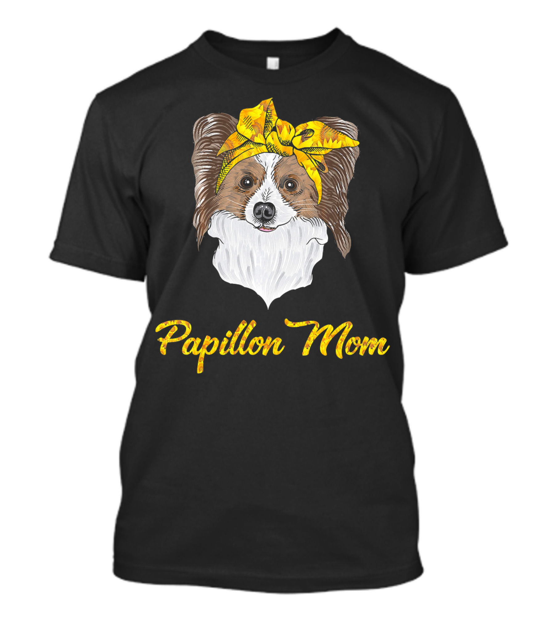 Papillon Mom Sunflower Bandana T-Shirt