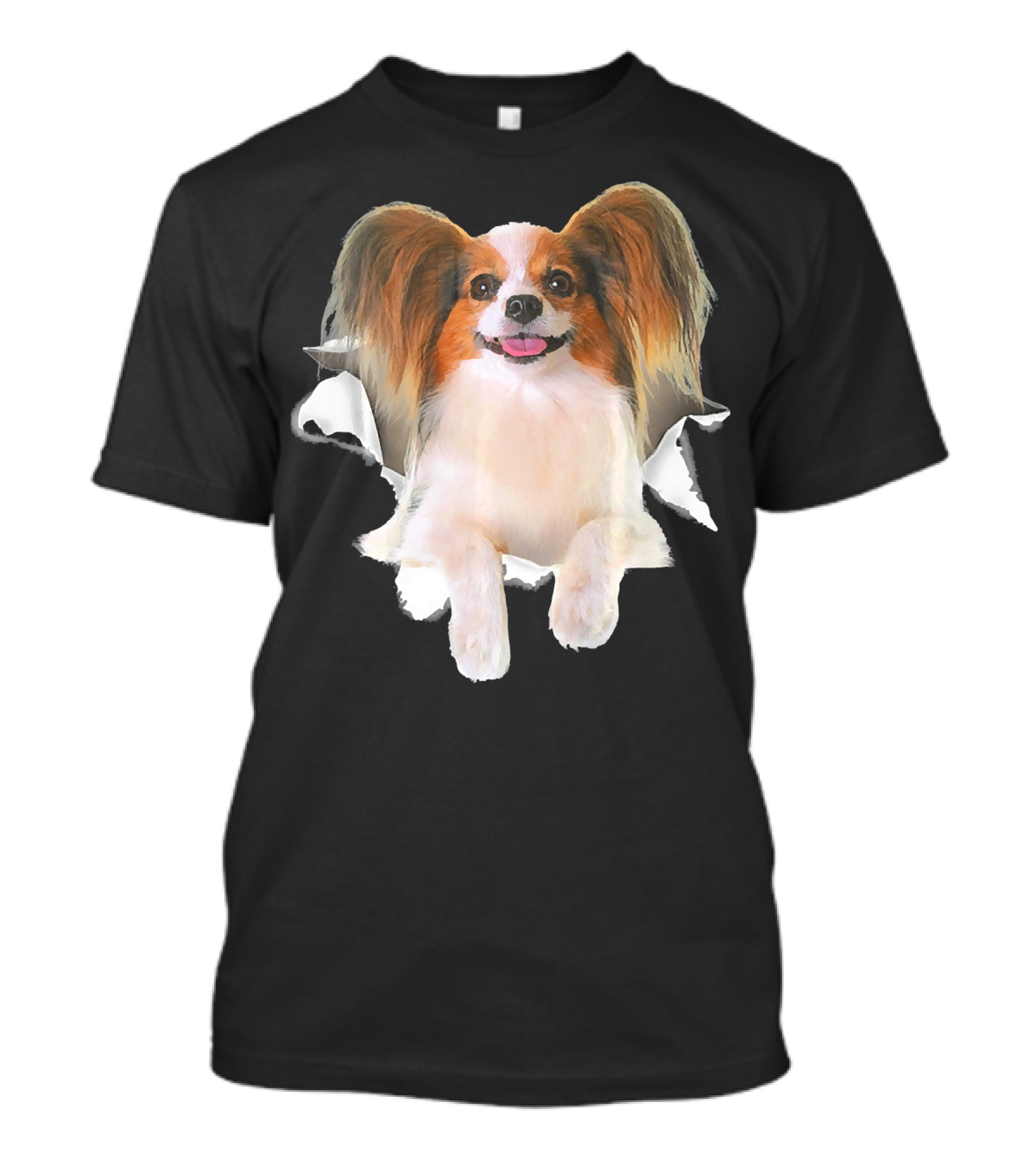 Papillon Torn Dog Inside Hole Mid T-Shirt