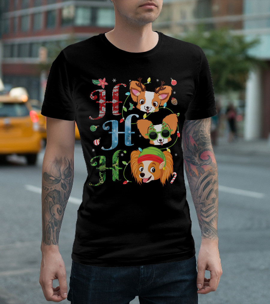 Papillon Christmas Reindeer and Elf Ho Ho Ho T-Shirt