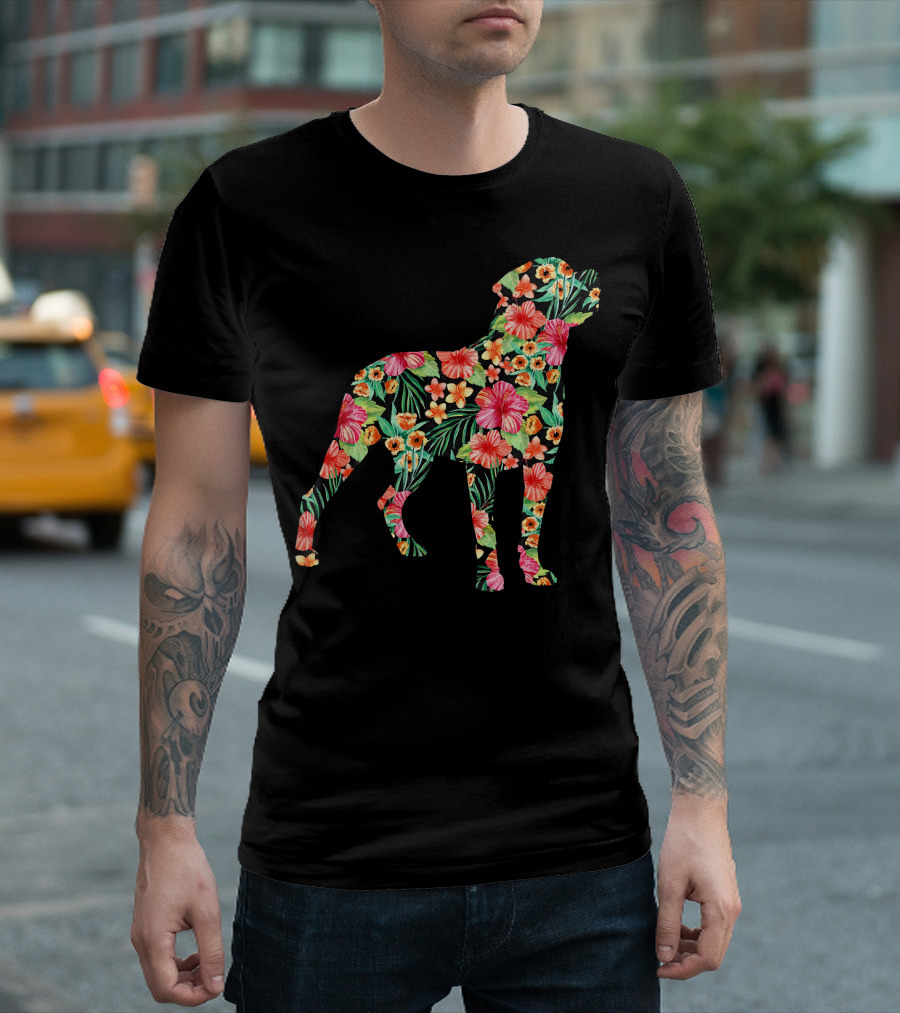 Rottweiler Silhouette with Colorful Floral T-Shirt