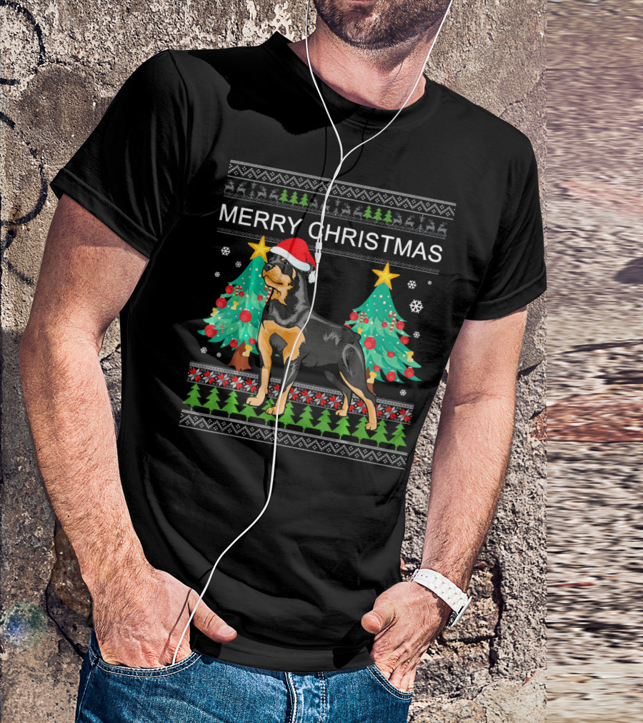 Merry Christmas Rottweiler Ugly Sweater Funny Holiday T-Shirt