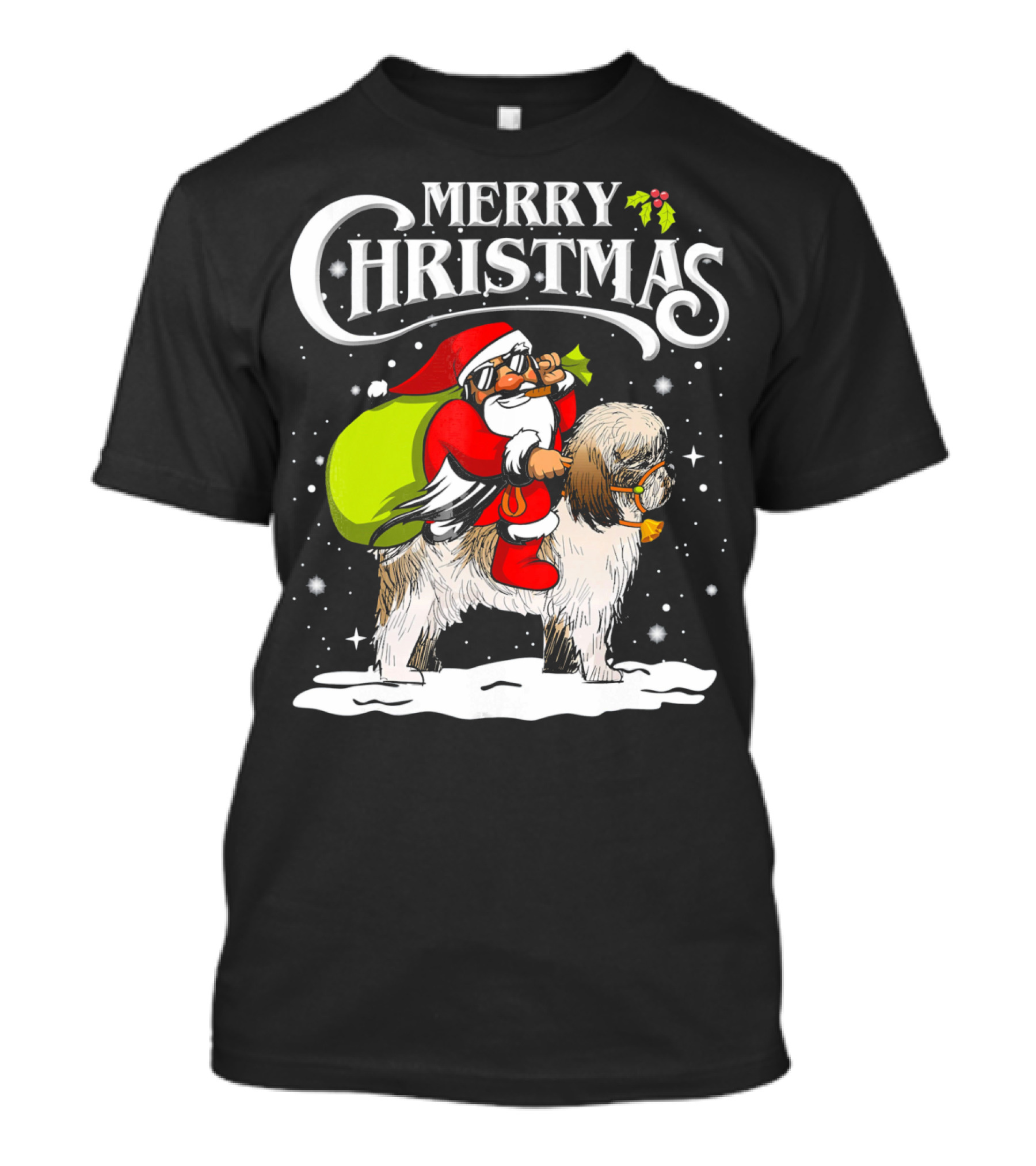 Merry Christmas Santa Riding Shih Tzu T-Shirt