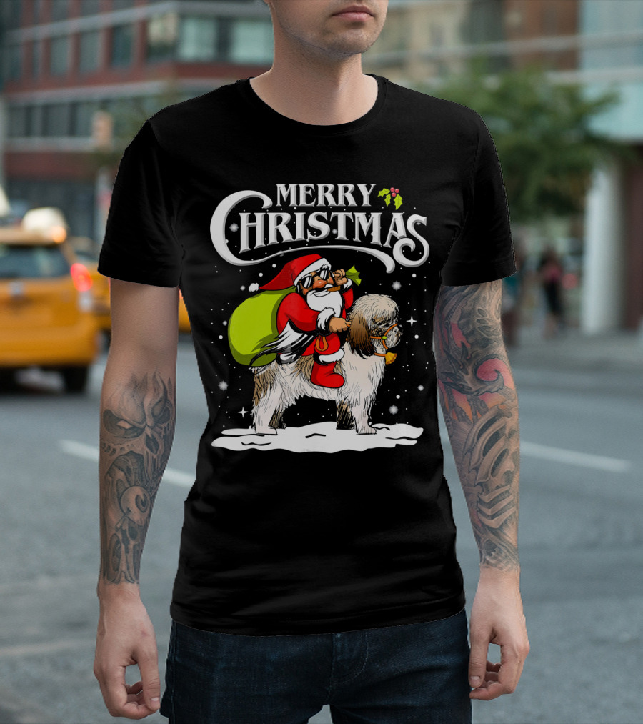 Merry Christmas Santa Riding Shih Tzu T-Shirt