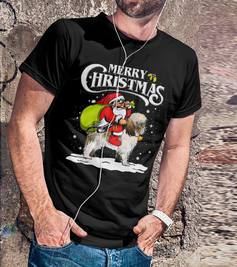 Merry Christmas Santa Riding Shih Tzu T-Shirt