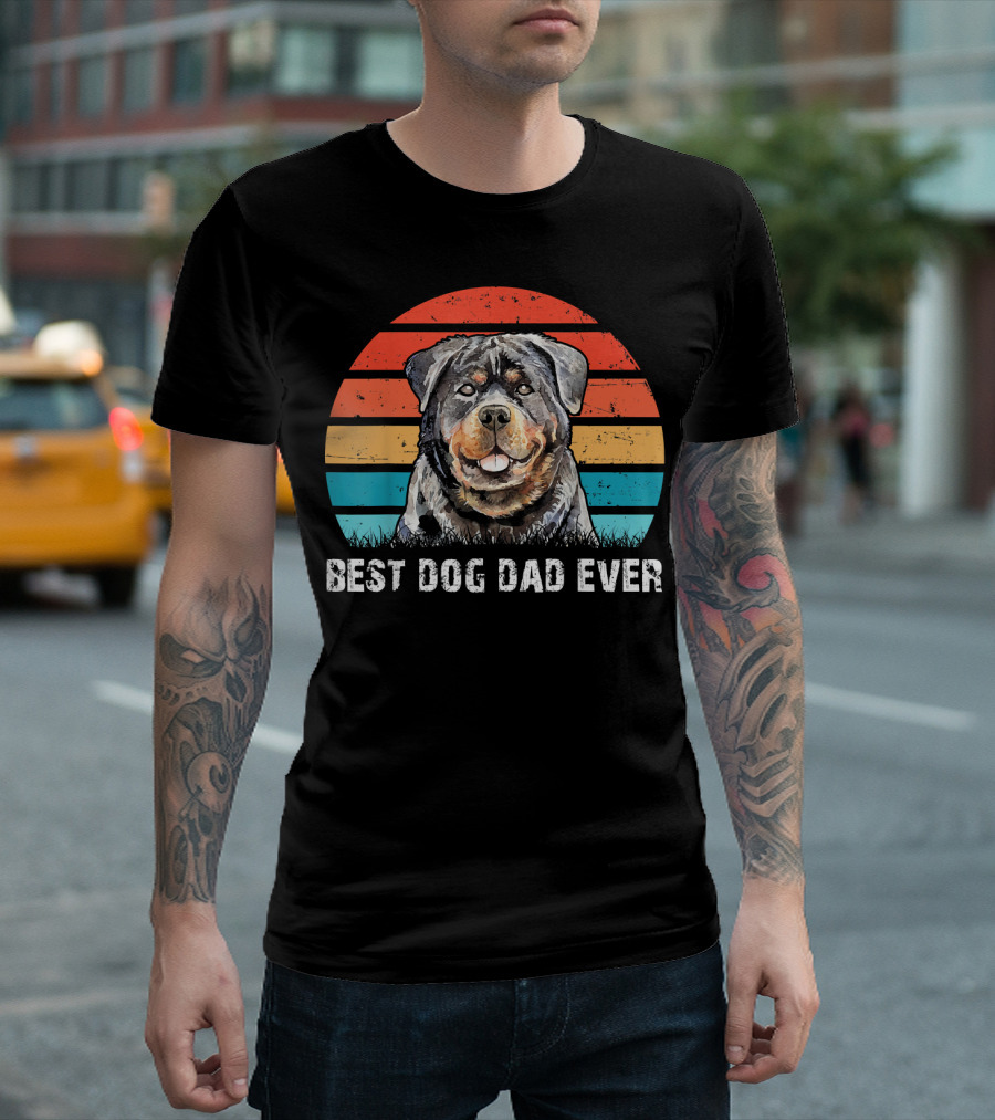 Best Dog Dad Ever Retro Cute Rottweiler Vintage Stripes T-Shirt