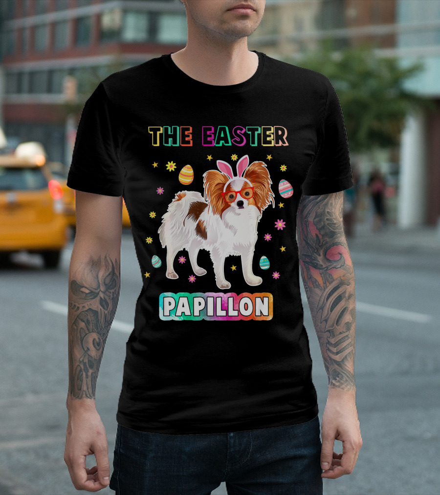The Easter Papillon with Bunny Ears and Colorful Eggs T-Shirt