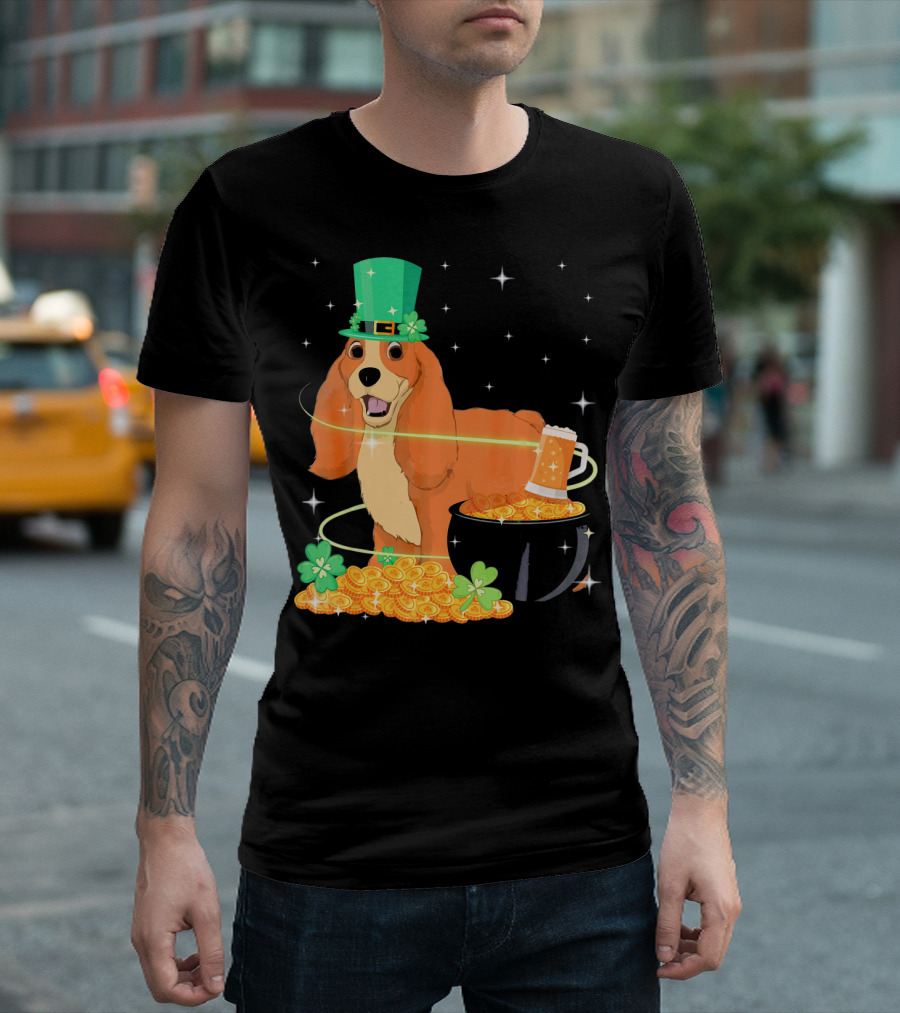 Shamrock Gold American Cocker Spaniel St. Patrick's Day Pot Of Gold T-Shirt