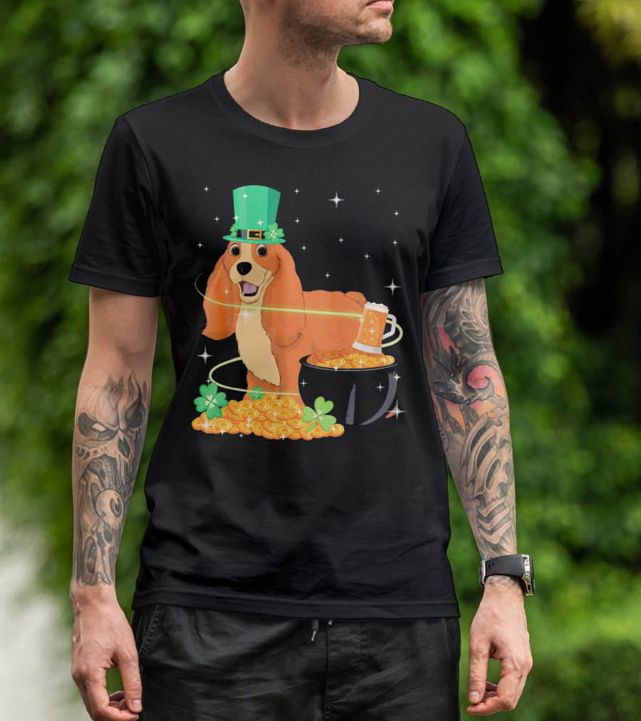 Shamrock Gold American Cocker Spaniel St. Patrick's Day Pot Of Gold T-Shirt