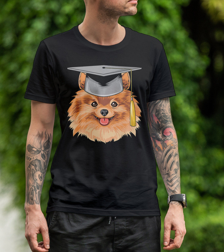 Pomeranian Graduation Hat Pomer Graduate Dog T-Shirt
