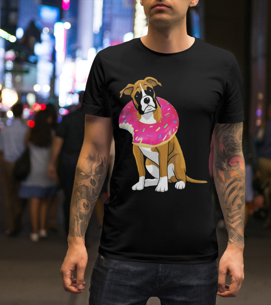 My Boxer Loves Donuts Boxer Love Dog Pink Sprinkled Donut Dog Collar T-Shirt